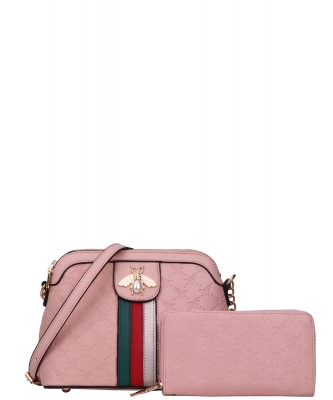 2in1 Bee Accent Quilted Crossbody Bag Wallet Set BE-8566WPP  PINK